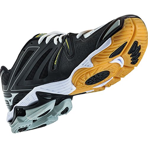 Mizuno Wave Lightning RX3 Mens Volleyball Shoe (Black-White, 9) : The Mizuno Wave Lightning RX3 Men's Volleyball Shoes are the latest edition of the extremely popular Wave Lightning RX line of men's volleyball shoes from Mizuno, featuring a new seamless upper design that provides a lighter, improved fit with unprecedented style. The Men's Wave Lightning RX3 features a refreshed design that weighs in at just 8.4 ounces and features Parallel Mizuno Wave technology to uniformly disperse shock throughout the sole, providing lightweight cushioning and enhanced stability on the court. An enhanced AP midsole provides increased redound and cushioning durability, while maintaining lightweight performance that volleyball players demand. The Wave Lightning RX3 Men's Volleyball Shoes also feature Dynamotion Fit technology to relieve the stress the foot naturally places on footwear, eliminating distortion for the perfect fit. New Dynamotion Groove technology in the outsole increases flexibility and agility on the court, while minimizing forefoot instability for ultimate performance. The improved midsole ventilation system reduces heat and humidity build-up inside the shoe for superior comfort and performance. The Men's Wave Lightning RX3 also features a suspension system which connects the Wave plate to the ground, enhancing stability and traction, while an enhanced outsole rubber provides improved traction and flexibility. The Wave Lightning RX3 continues to provide the ultimate in performance and comfort on the court.