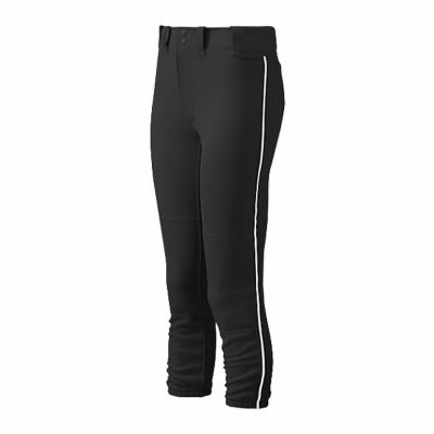 Mizuno Womens Belted Piped Pant (Black/White, XS) : 100% Polyester Double Knit