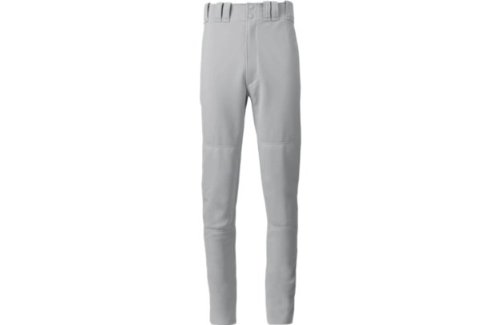 Mizuno Youth Select Pant Full Length Grey Small. 100% Polyester Double Knit. Two set-in back pockets with button closure. Double knee. Tunnel-belt-loop waist. Unhemmed bottom. Inseams: S(29), M(30), L(31), XL(32), XXL(33), XXXL(34). Waist Sizes: S(22-24), M(24-26), L(26-28), XL(28-30), XXL(30-32), XXXL(32-34). Fly front with extended two-snap closure.