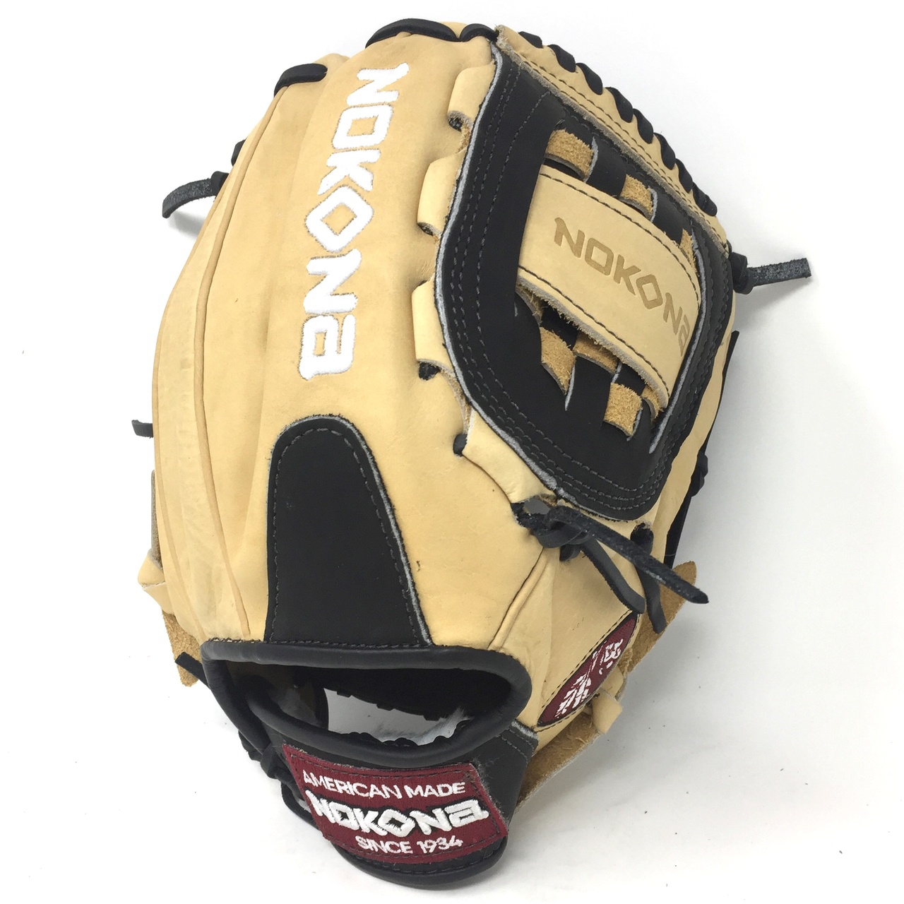 nokona-12-inch-bison-black-alpha-baseball-glove-s-1200cb-right-hand-throw S-1200CB-RightHandThrow Nokona 808808893288 Young Adult Glove made of American Bison and Supersoft Steerhide leather