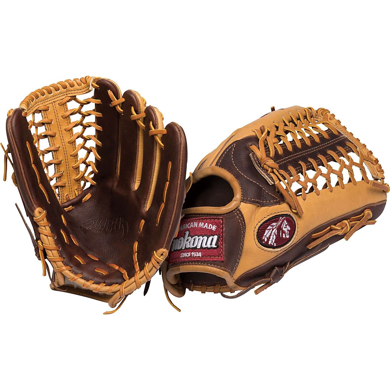 Nokona Alpha Series 12.75 inch Outfield Baseball Glove with Trap Web. 12.75 inch outfield pattern. Modified Trap Web With Open Back. Alpha Leather Scheme with Buffalo and Stampede Leather. Nolera Padding System. Genuine Shearling Cuff. Weight 645g. Handmade in the USA. One year warranty. AB1275M. Since 1934, Nokona has been producing ball gloves for America's pastime right here in the United States. Made with top-grain American hides provided by American ranchers, their leathers are tanned in the USA to Nokona's specifications. Nokona gloves are still produced in the very same small town in Texas, where Nokona started in the 1920s. They are made by Americans who carefully cut, stamp, stitch, lace, and embroider each glove by hand. Each Nokona has its own unique identity and feel, based on the careful selection of leather per part and its hand-crafted construction. Nokona puts classic American workmanship into every glove, using special techniques developed over the past 80 years. This ensures that the highest American and Nokona standards are met so that you can wear your glove with great confidence and pride.