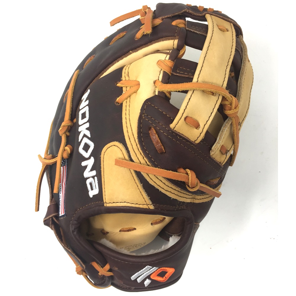 Stampede and Buffalo, for ideal structure, weight, and very easy break-in. The combination of these two proprietary Nokona leathers makes these gloves ready for play right off the shelf without any need for steaming. A position-specific, light weight, durable, high-performing glove for younger club and elite players. Individually handcrafted in the USA.