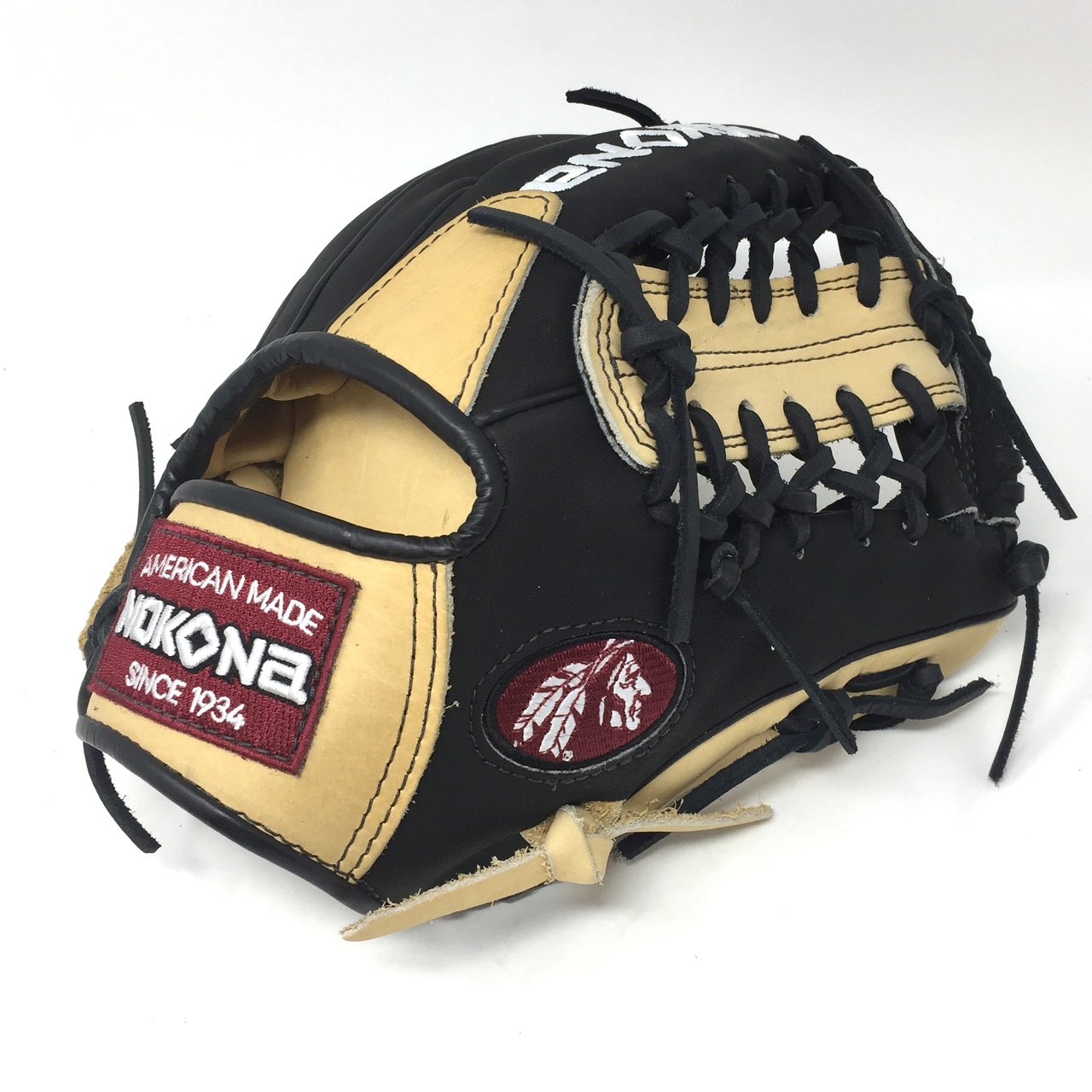 Made of American Bison and Super soft Steerhide leather combined in black and cream colors. Nokona Alpha Baseball Glove is made in the USA. The Select Series is built with some break in needed, but not a lot. Using the highest quality leathers, this mitt is a position specific, light weight, durable, and high performing glove for club and elite players.