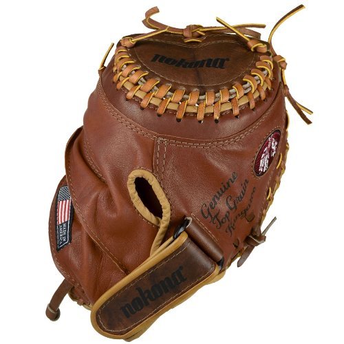 Nokona Fastpitch Catchers Mitt Buckaroo 32.5 Inch. Nokona has perfected the art of combining Kangaroo leather and cowhides to form a lightweight and sturdy glove. Kangaroo leather, both amazingly strong and lightweight, increases durability. Nokona's classic Walnut CrunchT Leather adds the body and form needed to maintain a solid pocket and overall fit. Features Nokona's new deep-pocket, easier to break-in fastpitch pattern, which includes our new and improved Ristankor Closure System. 32.5 inch catcher's pattern. Closed web. Closed back.