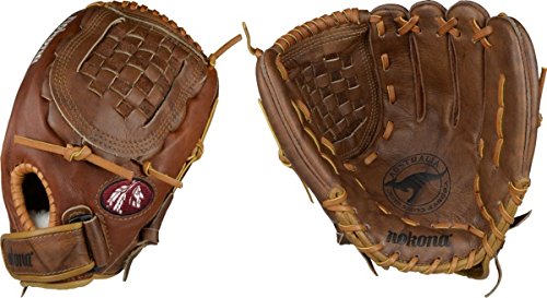 Nokona Buckaroo Fastpitch BKF-1300C Fastpitch Softball Glove (Right Handed Throw) : Nokona has perfected the art of combining Kangaroo leather and cowhides to form a lightweight and sturdy glove. Kangaroo leather, both amazingly strong and lightweight, increases durability. Nokona's classic Walnut Crunch Leather adds the body and form needed to maintain a solid pocket and overall fit. Features the new deep-pocket, easier to break-in fastpitch pattern, which includes the new and improved Ristankor Closure System. Made in the USA.  