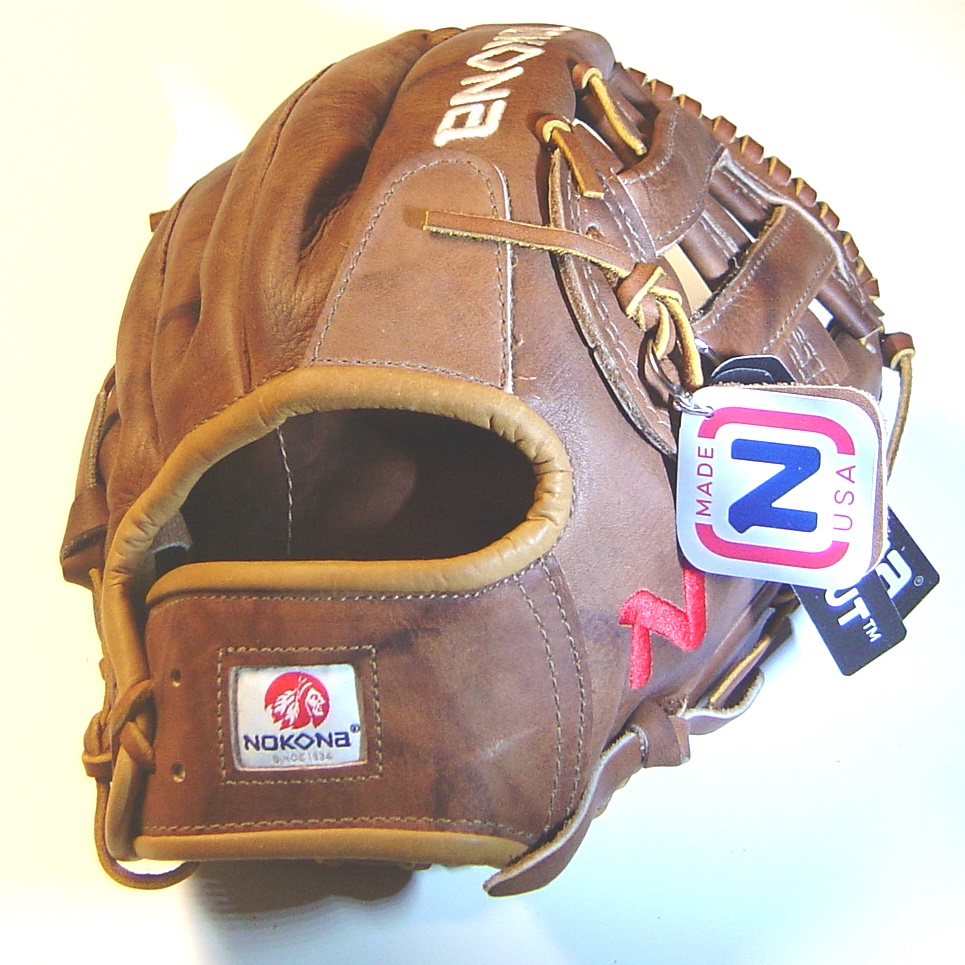 Nokona WB-1175H Walnut 11.75 Baseball Glove H Web Right Handed Throw  Nokona Walnut HHH Leather which provides greater stiffness and stability. Nokona has built its reputation on its legendary Walnut Leather. Now made with our proprietary Walnut HHH Leather which provides greater stiffness and stability. Once this glove is worked in, the glove is soft and supple, yet remains sturdy - a true, classic Nokona. 11.75 Inch Pattern. H Web With Walnut Leather and Open back.