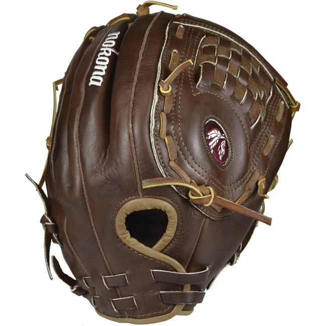 Since 1934 Nokona has been producing ball gloves for America s pastime right here in the United States. Made with top-grain American hides provided by American ranchers Nokona s leathers are tanned in the USA to their specifications. This ensures that the highest American and Nokona standards are met so that you can wear your glove with great confidence and pride. Nokona gloves are still produced in the very same small town in Texas in the original 100%2B year-old building where Nokona all started. They are made by Americans who carefully cut stamp stitch lace and embroider each glove by hand. Each Nokona has its own unique identity and feel based on the careful selection of leather per part and its hand-crafted construction. Nokona puts classic American workmanship into every glove using special techniques developed over the past 77 years. An old world tanning process is used in developing the unique random dye pattern found in Nokona s Walnut Crunch. Walnut is a full aniline leather hand crunched and baled in the wet blue state with the creases stained darker then vacuum dried with a feel top added to provide tackiness when handled. The natural oils and waxes incorporated in finishing further highlight the character and feel. Nokona WS-1350 Walnut Softball Glove 13.5 Features 13.5 Pattern Closed Web Closed Back One Year Warranty