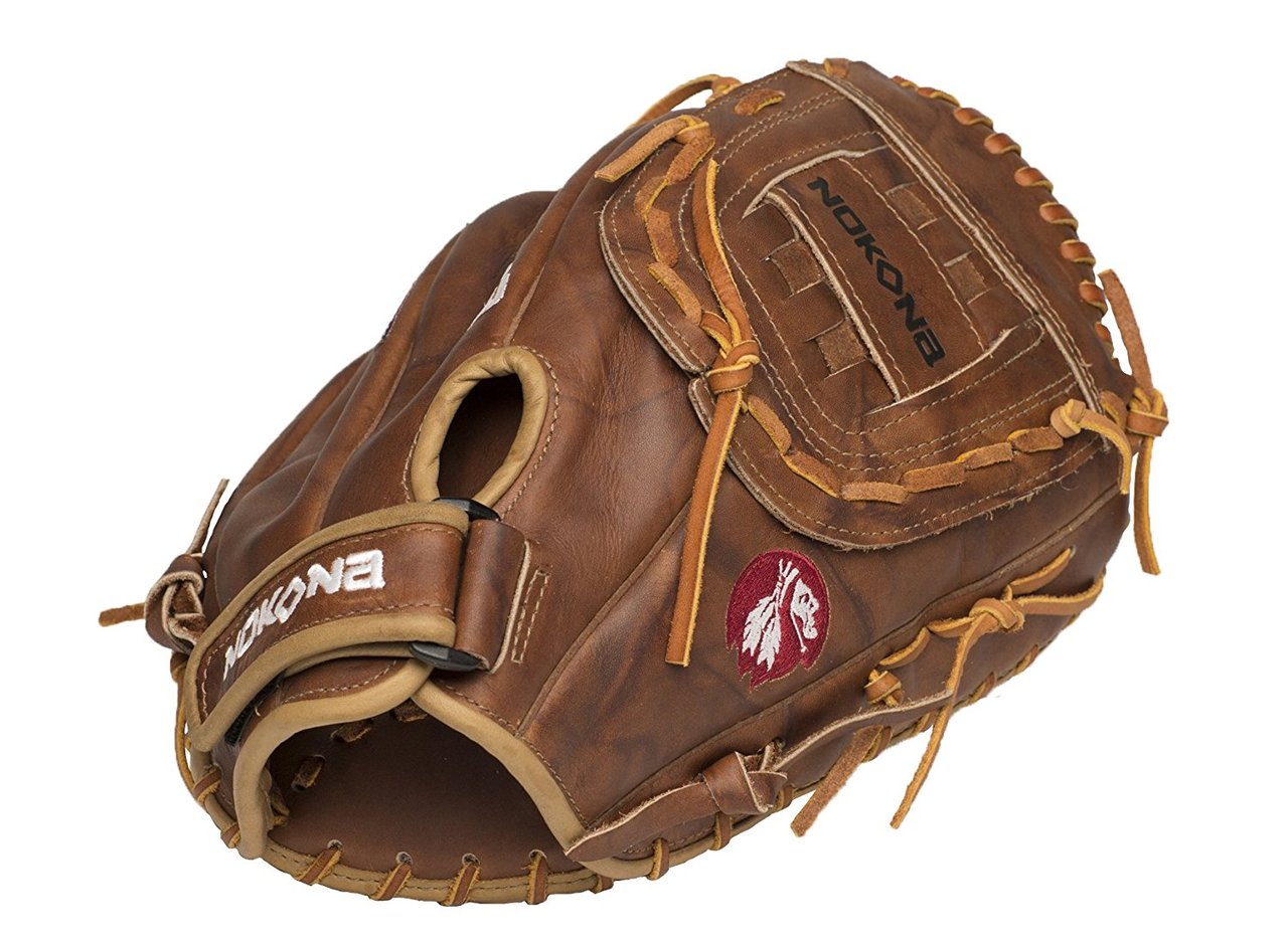 Nokona has outdone itself again! The Nokona Walnut Series has a versatility most gloves simply can not match. This series incorporates a unique design that makes it eligible for play in both baseball and softball. This series is constructed from a flexible and lightweight Walnut Steerhide Leather and features a quality that is second to none. Nokona has also installed a modified weave and a closed web that gives the mitt added strength and added flexibility to boost player performance. Featuring a closed back style, the Nokona Walnut Series First Base Mitt utilizes a strong hook and loop fastener on a D-ring, which is quickly adjustable, and ensures a solid lock, meaning extra safety The pocket has been enlarged, and this feature creates a bigger opening space to help make catching easier than ever before. This glove was handmade in the USA in Nocona, Texas.