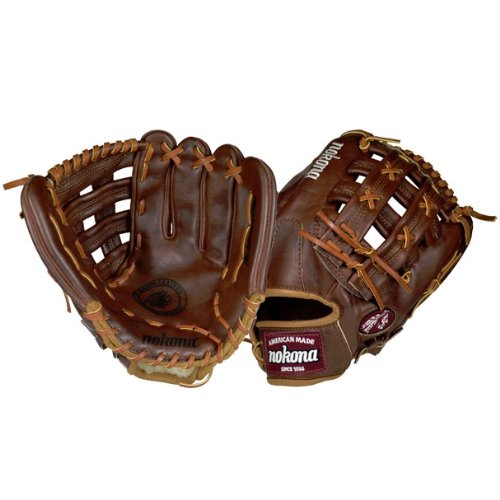 Nokona Walnut WB-1275H Outfield Baseball Glove 12.75 (Right Handed Throw) : Nokona Walnut Leather Baseball Glove. 12.75 Inch Pattern H Web And Open Back. Leather Walnut Crunch. Weight 700g. Average Break-In. Nokona has built its reputation on its legendary Walnut Crunch Leather. The glove is made with our proprietary Walnut Crunch Leather™ which provides greater flexibility and stability. Once this glove is worked in, it is soft and supple, yet remains sturdy - a true, classic Nokona.