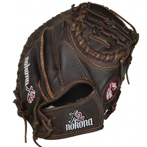 Nokona X2 Elite Series 32 Baseball Catchers Mitt (Right Handed Throw) : The Nokona X2 Elite X2-3200C is Nokona's highest performance, ready-for-play, position-specific series. For the game's most skilled players, the X2 is for those who are looking for the highest performance and quality, as well as the quickest break-in period on the market. Made with distinct combinations of Nokona's proprietary Stampede Steerhide, Kangaroo Leather, and Nolera Composite Padding System for position-specific excellence. Each glove is ready-for-play right off the shelf without the need for steaming, and with the ideal level of feel, flexibility, and rigidity right where you need it.