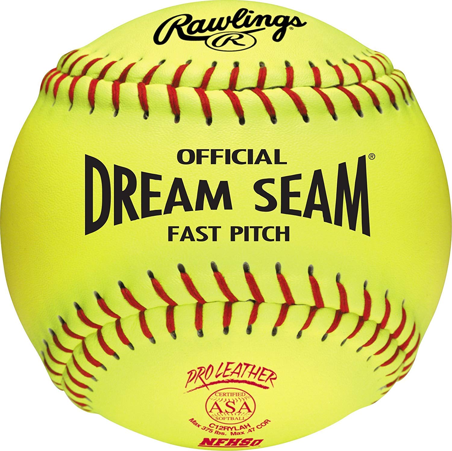 IDEAL FOR ASA AND HIGH SCHOOL LEVEL FASTPITCH SOFTBALL PLAYERS, these balls provide durability and consitent performance, making them the standard to softballs and this level of play MADE OF HIGH DENSITY CORK AND RAWLINGS' PATENTED DREAM SEAM TECHNOLOGY, these softballs offer the performance you demand while giving a lower cost option in game balls EASY TO GRIP AND THROW due to leather cover with raised seams, allowing pitchers to get even more movement on their pitches BOX OF 12 C12RYLAH COMPETITION GRADE SOFTBALLS, APPROVED FOR USE IN ASA SOFTBALL LEAGUES Size: 12 inch , .47 COR, 375 mph compression, yellow cover, 88 red stitch, high density cork core.