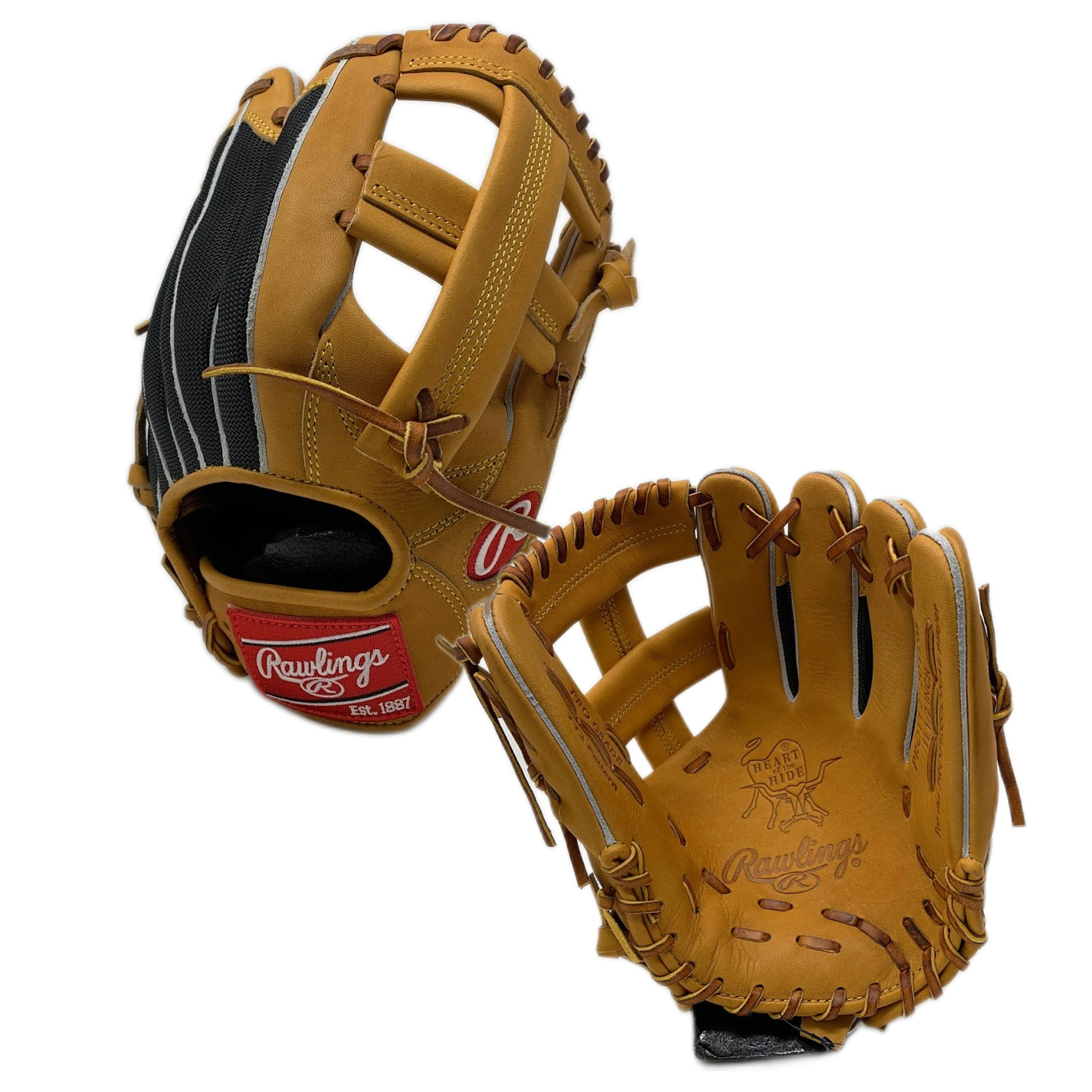 Constructed from Rawlings' world-renowned Heart of the Hide steer leather and mesh back. Lighter weight with the durability you expect with Rawlings best in class HOH leather. Premium leather cap finger tips to preserve the shape of the glove and extend the life of the glove.    11 ½ Inch  Single Post w/X-Lace Web  Pro Mesh Back  TT2 Pattern Deer Tanned Cowhide Lining Thermoformed Wrist Pad        