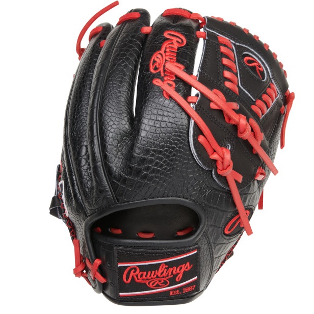 Stand out from the crowd with this Heart of the Hide Color Sync 6 pitchers glove. Rawlings glove designers artfully crafted this series from their ultra premium steer hide leather for pro-level quality and durability. This 11.75 inch infield/pitcher's glove features a unique design thanks to the ColorSync patch and black croc-embossed leather back. As a result, it's perfect for any player who wants to stand out on the mound or around the field. The laced two piece solid web is the perfect complement to the popular 200 pattern, known for its deep pocket and trusted by plenty of pro infielders. In addition, the deer-tanned cowhide lining, thermoformed wrist lining, and padded thumb sleeve for added comfort and usability. This gamer even features the hand sewn welting for durability and feel. This limited edition Heart of the Hide ColorSync 6.0 glove design won't last for long, so get yours and make your next gamer a true work of art. Web: Laced Two Piece Size: 11.75 inch Back: Open Back: Croc-Embossed leather back.