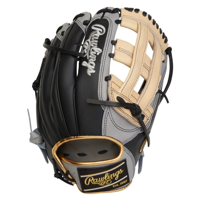 The Rawlings Gold Glove Club April 2023 Heart of the Hide PRO3039-6GCSS baseball glove is a high-quality, top-of-the-line glove designed for outfielders. It is constructed from Rawlings' world-renowned Heart of the Hide® leather, which is known for its durability and excellent performance on the field. The glove features an eye-catching ColorSync™ black and gold embroidered patch logo, which adds a touch of style to the classic look of the glove.      The 12.75 3039 pattern of the glove is perfect for outfielders, with an extra deep pocket that is ideal for catching fly balls. The Pro H web design offers the player greater ball security, ensuring that catches are made cleanly and securely. The glove also features a rawlings speedshell back, which helps to reduce the overall weight of the glove while maintaining its structural integrity. The black/grey/camel colorway of the glove is both stylish and functional, with a sleek look that is sure to turn heads on the field. The Rawlings Heart of the Hide PRO3039-6GCSS is an excellent choice for any serious outfielder looking for a high-quality, reliable glove that will perform well game after game.   