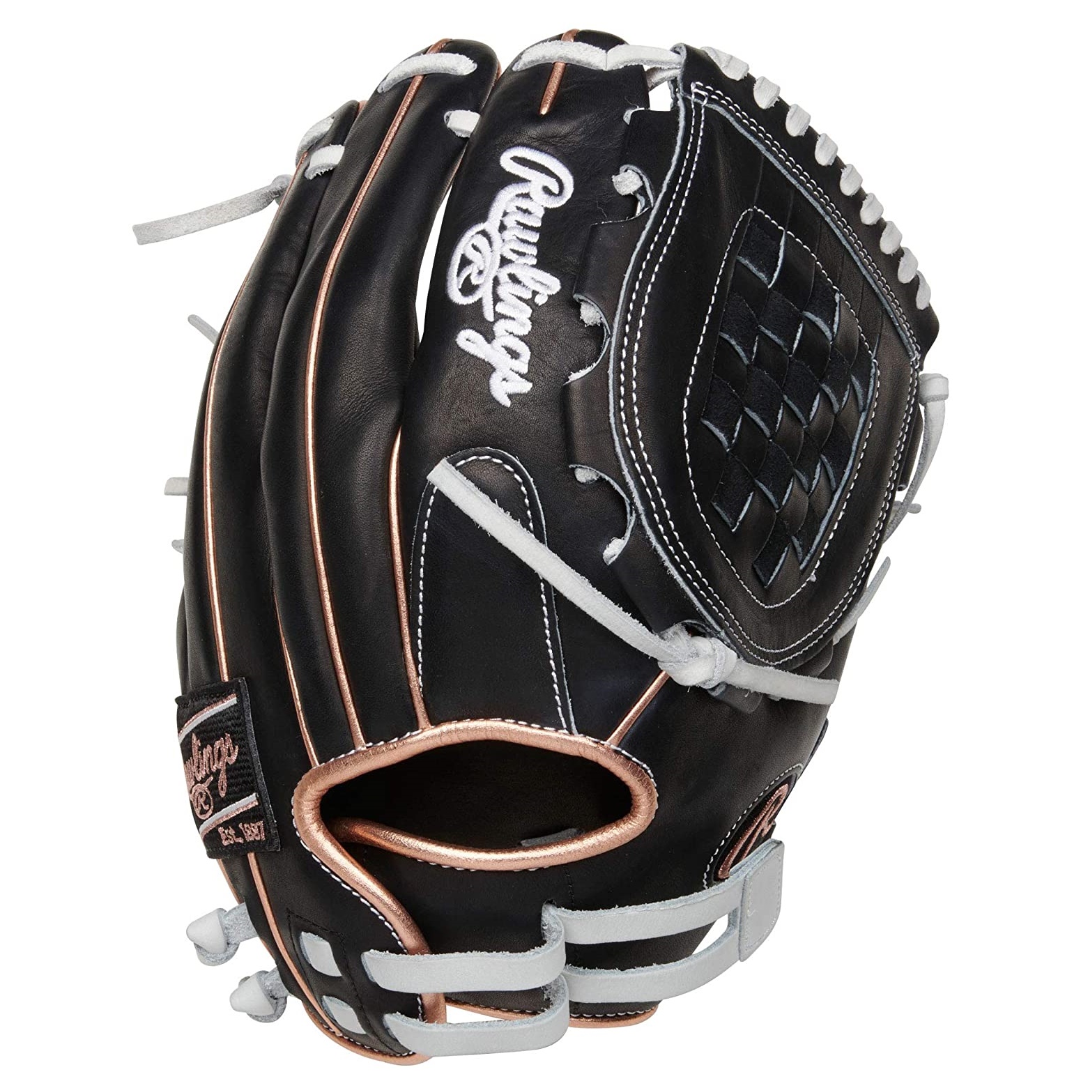 rawlings-heart-of-the-hide-black-rose-gold-softball-glove-basket-web-12-inch-right-hand-throw PRO120SB-3BRG-RightHandThrow Rawlings  The Rawlings PRO120SB-3BRG 12-inch Heart of the Hide softball glove is expertly