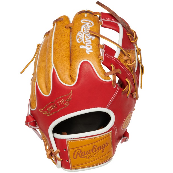 Introducing the Rawlings ColorSync 7.0 Heart of the Hide series - home to the freshest gloves in the game! This 11.5-inch infield glove is a true standout on the field with its unique geoprint topographical features stamped into the leather, giving this limited-edition gamer a truly artful and gorgeous look. The Heart of the Hide leather and 200 pattern ensure that you get the same high-performance that big leaguers have trusted for decades. For added style, the glove boasts a cherry-red Wing-Tip design and special cross-designed web, making it a stunning addition to your game. Renowned for perfectly blending style and function on the field, the ColorSync series doesn't disappoint, as evidenced by this remarkable glove.     11.5 Inch Wingtip Back Geoprint Stamping Cross Designed Web        Rawlings gloves constructed in the Wing Tip pattern are a favorite among infielders for their unique design, style, and versatility.      