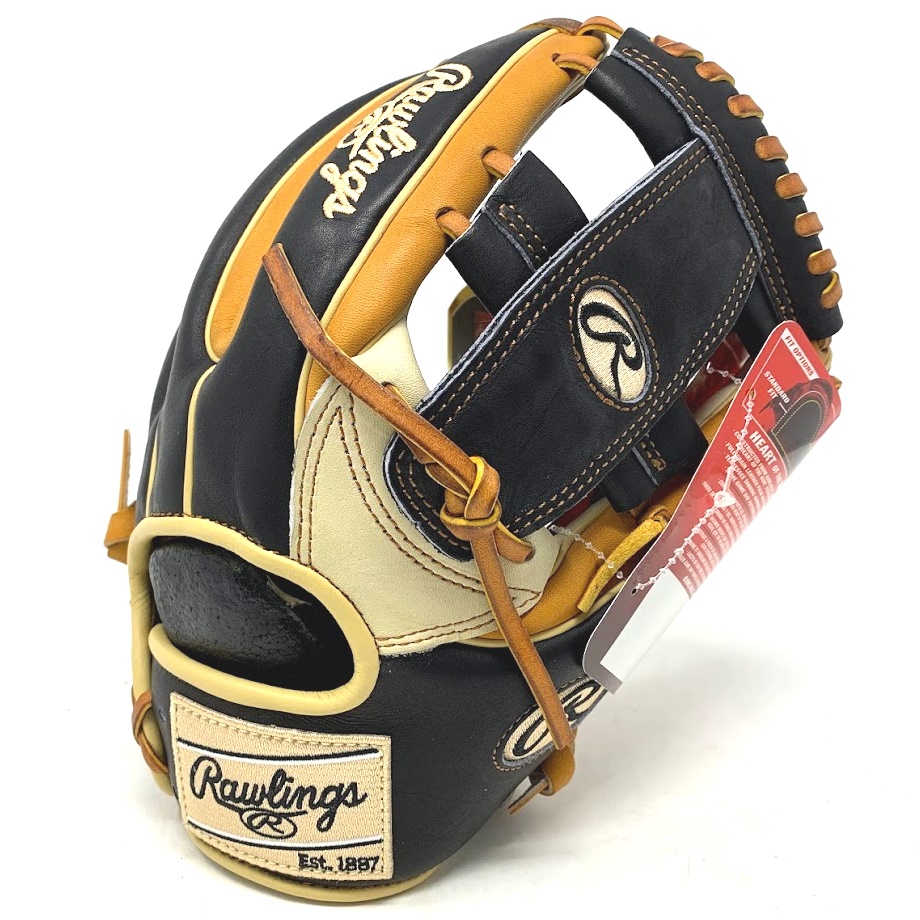 Rawlings and certain dealers each month offer the Gold Glove Club of the Month baseball gloves. The February 2023 glove edition features an 11.5 inch infield pattern with a modified single post web in the 934 pattern. It has a stylish colorway of camel, black, and tan with tan laces and a camel Rawlings patch.  11.5 inch  PRO93 pattern is ideal for infield Modified Single Post Web Constructed from Rawlings’ World Renowned Heart of the Hide® Leather Showcases an eye-catching ColorSync™ camel, black, and white embroidered patch logo Camel, Black, Tan color-way     