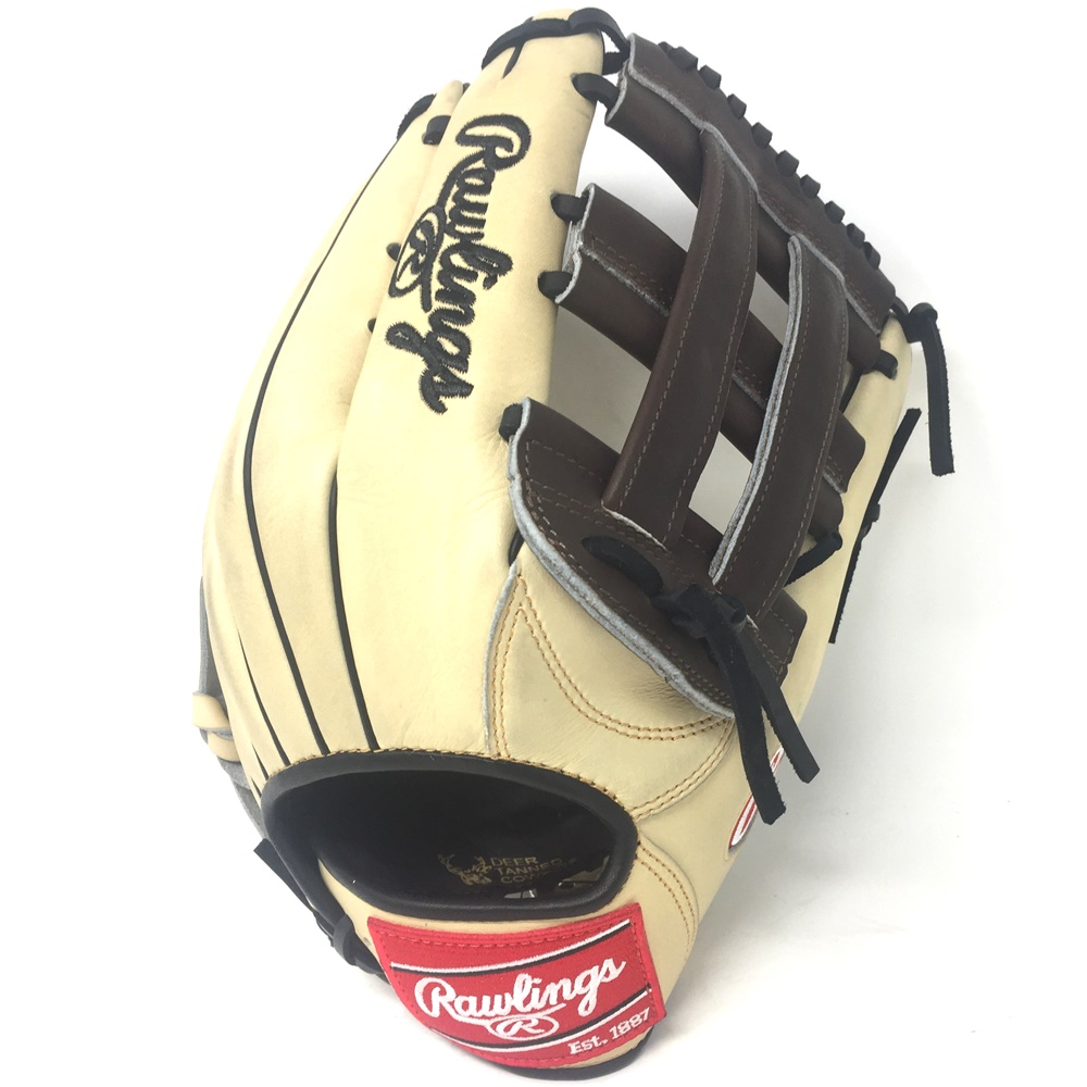 Rawlings Heart of the Hide 12.75 inch baseball glove. H Web. Open Back. Camel with chocolate brown web, black laces.