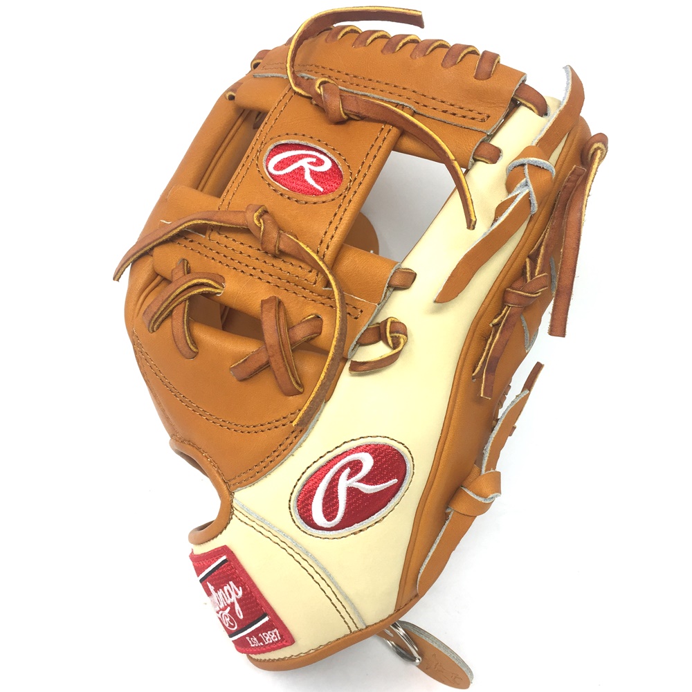 Rawlings Heart of the Hide Camel and Tan 11.5 inch baseball glove. TT2 pattern, index finger pad, open back and I Web.  Rawlings Exclusive In Baseball Gloves