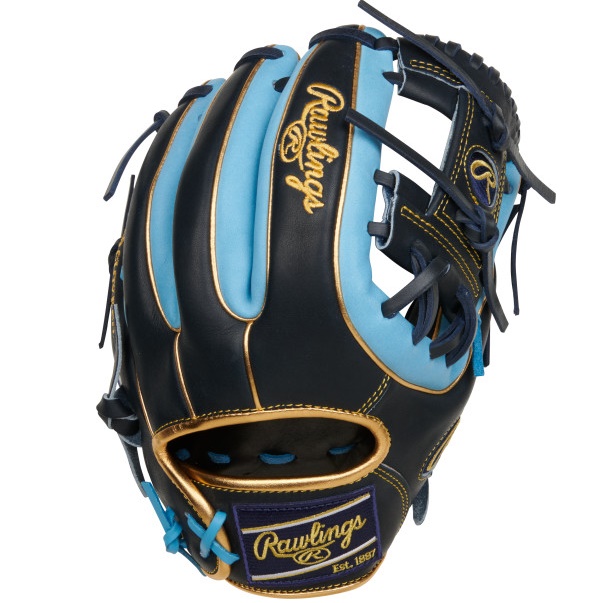 Introducing the Rawlings Heart of the Hide with R2G Technology Series Baseball Glove, model HOHR2G. This exceptional glove is designed to elevate your performance on the field. With its striking Navy and Columbia Blue color combination, this glove stands out from the crowd. As part of the renowned Heart of the Hide series, it represents the pinnacle of quality and craftsmanship. The HOHR2G glove features a size of 11.5 inches, making it ideal for infield play. Its conventional glove back ensures a traditional and comfortable fit. Designed for right-handed throwers (RHT), it offers a seamless experience for players. Crafted with deertanned cowhide lining, the glove lining provides a luxurious feel and exceptional durability. Whether you're scooping grounders or making quick throws, this glove is built to withstand the demands of the game. The Pro I web design enhances control and allows for quick ball transfers, giving you the confidence to make precise plays on the field. Experience the performance and reliability of Rawlings' Heart of the Hide with R2G Technology Series Baseball Glove. Upgrade your game and make a statement with this exceptional piece of equipment.