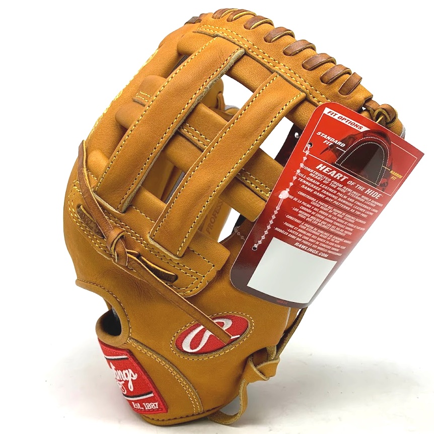 Ballgloves.com exclusive Rawlings Horween KB17 Baseball Glove 12.25 inch. The KB17 pattern is known for its large pocket and extreme versatility.   @glovepatrol photo and description    rawlings hohprokb17-6t12.25 h-webkris bryant modeldon morton sports exclusivesteerhide (horween)ELLL29 (feb 2022)never owned a kb17 so was curious enough about the size to put a tape to it. 12.25 on the dot. even before that i could tell it just looked longer than other 12 models . . longer web, longer fingers. boxy profile. when i first tried closing the glove, stiff as it was, it felt like trying to close my hand around a disc-shaped object in the palm. if this is not a 207 altogether, it still belongs in the 200 family. unlike the other kb17's, this one doesn't have the thumb-side welt run all the way to the hand stall binding. no chafing risk so no need for the bespoke hand-sewn stuff.there wasn't really anything that i didn't expect with this one, which i think is a good thing. when you know what you like you look forward to the consistency. long live horween tan.