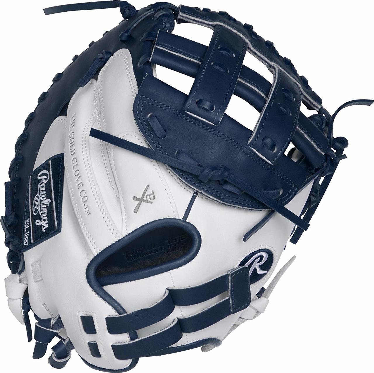 Limited Edition Color Series - White/Navy Colorway 33 Inch Women's Catcher's Model Modified Pro H Web Break-In: 80% Factory / 20% Player Custom Fit, Adjustable, Non-Slip Pull Strap Back