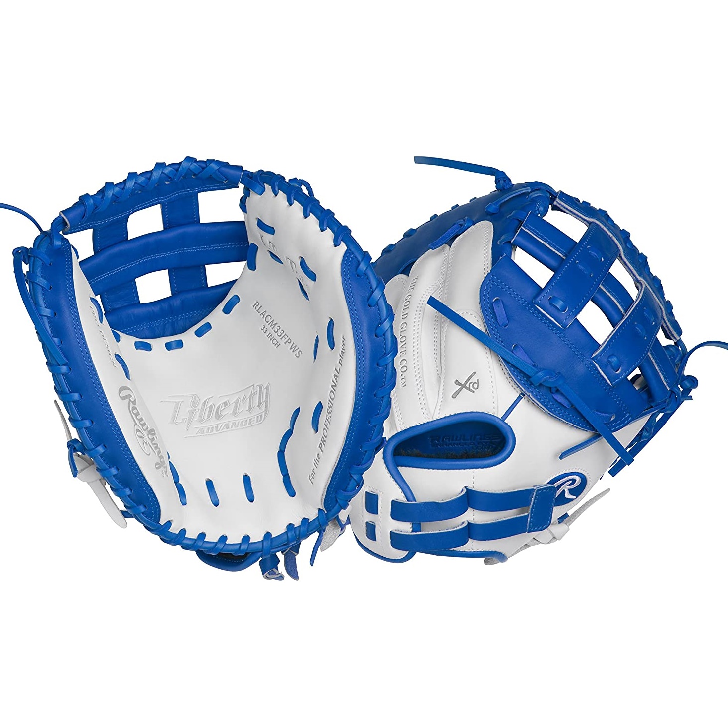 The Rawlings Liberty Advanced Color Series 33-Inch catcher's mitt provides unmatched quality and performance for fastpitch catcher's. It's large pocket allows you to easily frame pitches on the corner. As a result you'll help your team out of more mid-inning jams. This RLA Color Series mitt is crafted from quality, full-grain leather for greater durability, and it also offers a soft feel for a quick, easy break-in. For added comfort, the Poron XRD padding provides enhanced palm protection against hard pitches. In addition, the adjustable Pull-Strap allows you to get the perfect fit every inning. All of this is packed in new, unique color ways that make the new Color Series catcher's mitt the perfect addition to your bag. Buy yours today!  Color:   White/Royal  Sport:   Softball  Back:   Adjustable Pull Strap  Player Break-In:   30  Fit:   Narrow  Level:   Adult  Padding:   PORON XRD Palm Pad  Series:   Liberty Advanced  Shell:   Full Grain Leather  Web:   Pro H  Size:   33 in  Collection:   Color Series  Pattern:   CM33SB  Age Group:   Pro/College, High School, 14U  