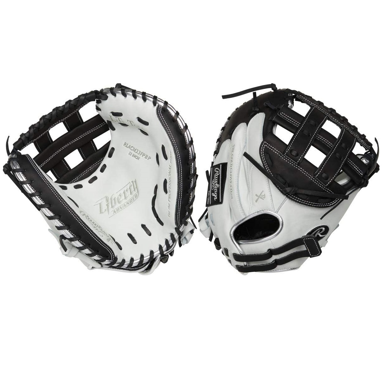 The Rawlings Liberty Advanced Color Series 33-Inch catcher's mitt provides unmatched quality and performance for fastpitch catcher's. It's large pocket allows you to easily frame pitches on the corner. As a result you'll help your team out of more mid-inning jams. This RLA Color Series mitt is crafted from quality, full-grain leather for greater durability, and it also offers a soft feel for a quick, easy break-in. For added comfort, the Poron XRD padding provides enhanced palm protection against hard pitches. In addition, the adjustable Pull-Strap allows you to get the perfect fit every inning. All of this is packed in new, unique color ways that make the new Color Series catcher's mitt the perfect addition to your bag. Buy yours today!  Color:   White/Black  Sport:   Softball  Back:   Adjustable Pull Strap  Player Break-In:   30  Fit:   Narrow  Level:   Adult  Padding:   PORON XRD Palm Pad  Series:   Liberty Advanced  Shell:   Full Grain Leather  Web:   Pro H  Size:   33 in  Collection:   Color Series  Pattern:   CM33SB  Age Group:   Pro/College, High School, 14U  