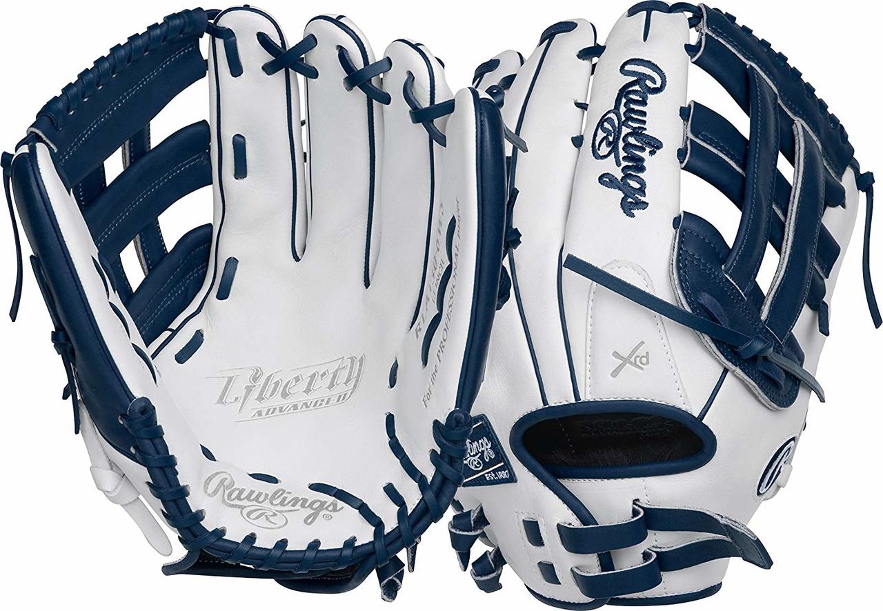 Limited Edition Color Series - White/Navy Colorway 13 Inch Slowpitch Model H Web Break-In: 80% Factory / 20% Player Custom Fit, Adjustable, Non-Slip Pull Strap Back