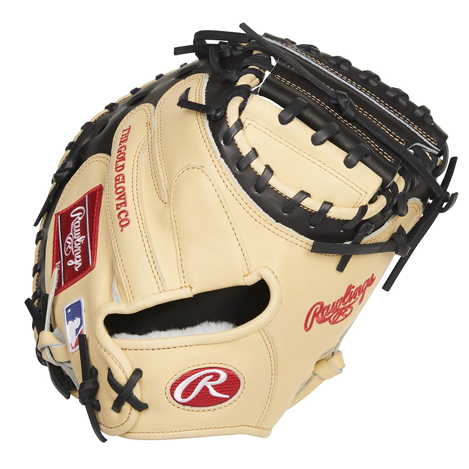 Measuring at a generous 34.00 inches, this glove features a break-in ratio of 60% player, 40% factory for a personalized fit. The striking colorway of Tan, Black, and Red is elevated by the luxurious Deer touch Finger Back Lining. The conventional open back, full-grain kip leather, and padded thumb loop ensure a comfortable fit and long-lasting structure. The Pittards Sheepskin Palm Lining adds an extra layer of comfort, while the one-piece solid web and professional padding aid in pocket formation and shape retention. The Tennessee Tanning Rawhide Leather Laces provide additional structure, durability, and strength to this top-of-the-line baseball glove. Rawlings Pro Preferred gloves set the bar for excellence in premium baseball gloves. Experience the superior quality for yourself with this 34-inch catcher's mitt made of smooth, premium kip leather for optimal performance and longevity. The wool padding helps form and retain the glove's pocket, while the interior lining of Pittards sheepskin wicks away moisture and keeps your hand cool and comfortable during intense games.    Fit: Pro     Level: Adult     Lining: Pittards Sheep Skin     Padding: 100% Wool Blend     Player Break-In: 70     Series: Pro Preferred     Shell: Kip Leather     Sport: Baseball     Throwing Hand: Right     Web: 1-Piece Solid   