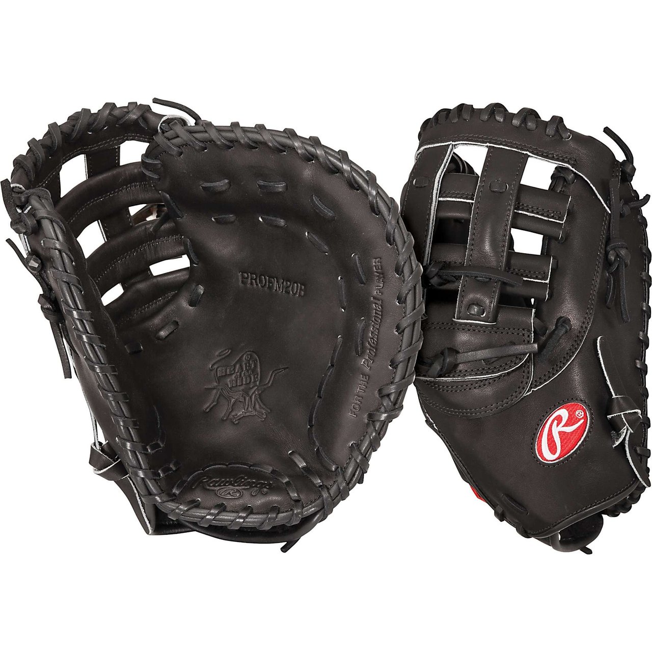 Rawlings PROFM20B Heart of Hide First Base Mitt 12.25 (Right Handed Throw) : This Heart of the Hide 1st base model features a over-lapping closed fastback and the Modified Pro H Web, which gives the glove a strong pocket so the ball stays in place. With its 12 14 pattern, this glove is designed to scoop and flatten out wide so you can trap the ball as it comes from any direction. Worn by countless Rawlings Gold Glove Award winners since 1958, the traditional Heart of the Hide series sets the standard. With premium steer hide leather, the best pro patterns and highest quality craftsmanship in the world, the HOH series and it's new colorways provide elite players with the pro-style glove they need to make their work in the field.