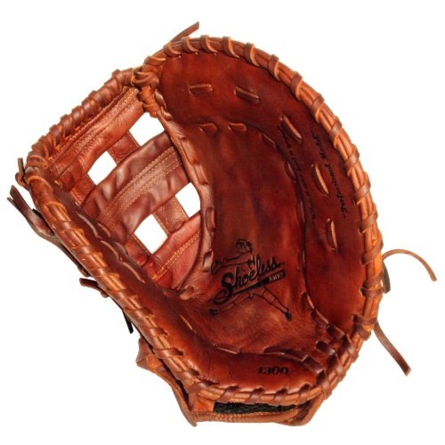 shoeless-jane-softball-first-base-mitt-13-right-hand-throw 1300FPFBR-RightHandThrow Shoeless 854704003962 13 Inch Womens First Base Model Single Bar Web Antique Tobacco