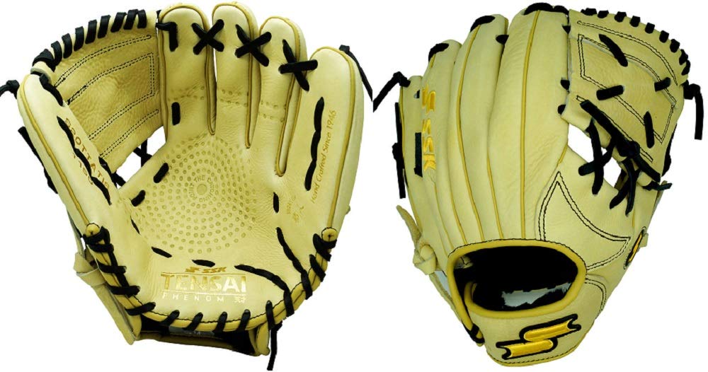 11.50 Inch Baseball Glove Colorway: Camel | Black Conventional Open Back Dimple Sensor Technology Infield Glove For Young Players.