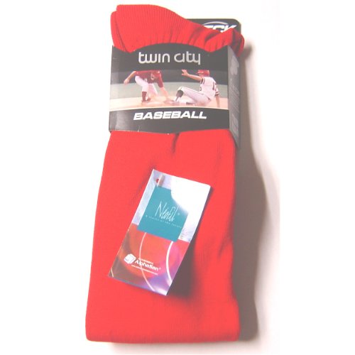 Twin Cities Long Baseball Sock PB10 (Red, Large) : For over 40 years tck has specialized in engineering the perfect sock for your game. The top is double welt double elastic 1 x1 acrylic. Terry padded for protection and comfort. 1 x 1 ankle reinforced elastic ankle support. Fully terry foot for comfort and wearability. Medium Size: 8 to 12 shoe size Large Size: 9 to 12 shoe size