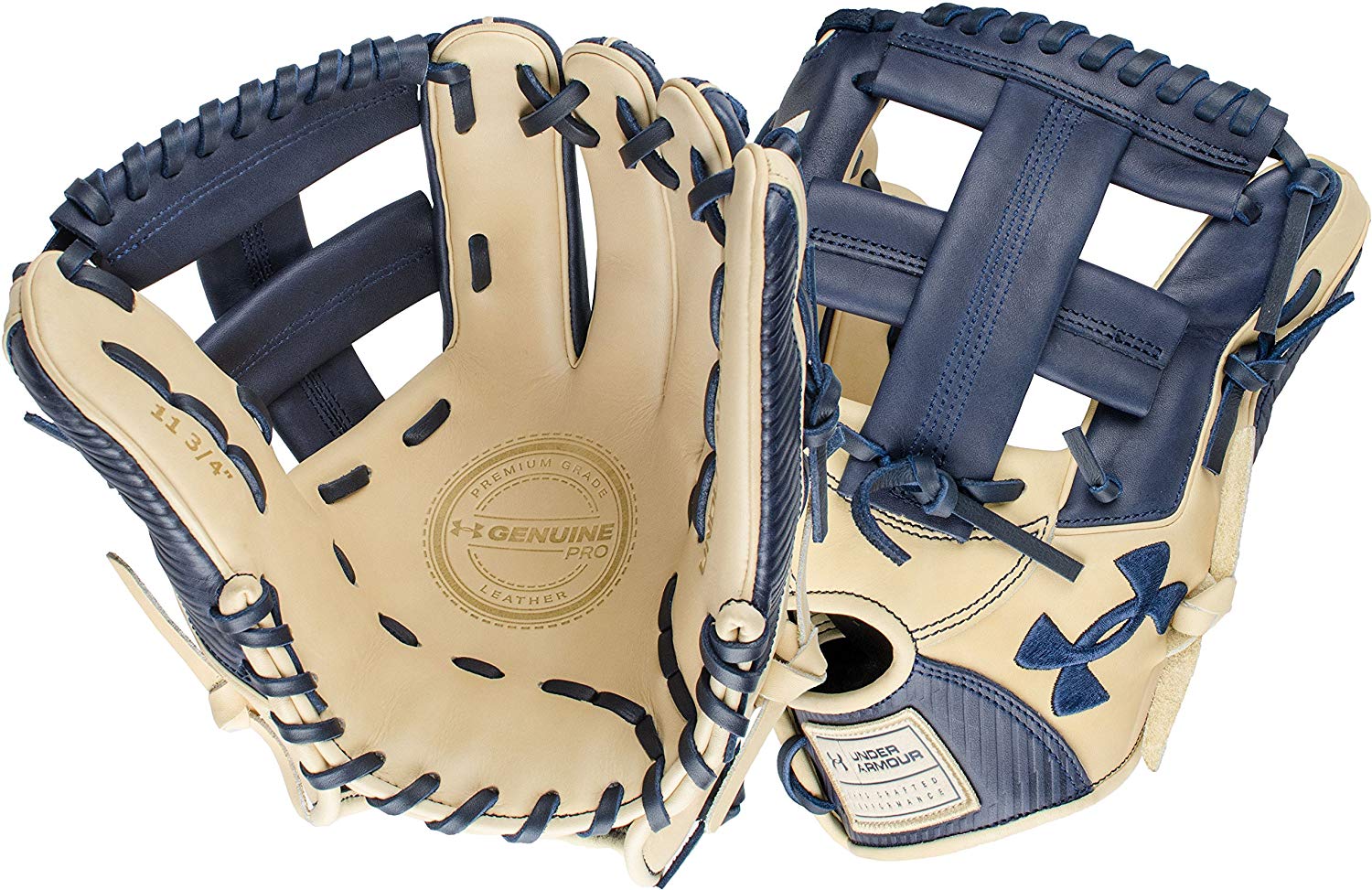 under-armour-genuine-pro-11-75-single-post-web-baseball-navy-glove-right-hand-throw UAFGGP-1175SPNACR-RightHandThrow Under 029343046964 Navy and cream design Right hand throw 11.5 inches infield model