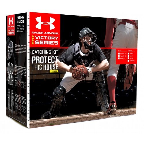 Under Armour Junior Age 9-12 PTH Victory Series Catchers Set (Scarlet) : Under Armour PTH Victory Series UACK2-JRVS Junior 9-12 Yr Catcher's Kit Kit includes the following items Under Armour PTH Victory Series UAHG2-YVS Youth Solid Molded Catching Mask Solid molded mask featuring a high impact resistant ABS plastic shell designed to deflect and absorb impacts. I-BAR VISION steel cage increases player's sight lines by using flattened bars which also increase the strength of the cage. Soft, breathable, moisture wicking dual density liner. Padding treated with the AEGIS Microbe Shield which kills unwanted bacteria and odors. Under Armour PTH Victory Series UACP2-JRVS YouthJunior Chest Protector. Under Armour PTH Victory Series UALG2-JRVS YouthJunior Leg Guards.