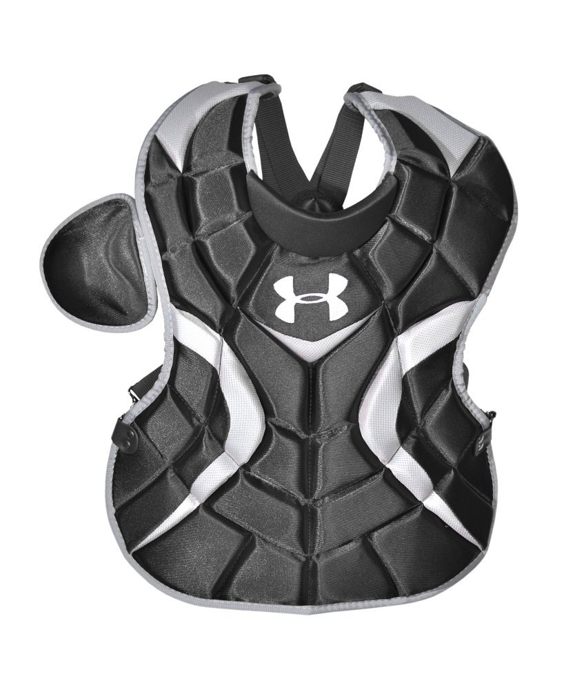 Under Armour Senior PTH Victory Series Age 12-16 Catchers Gear Set (Navy) : Kit includes the following items: Under Armour PTH Victory Series UAHG2-AVS Adult Solid Molded Catching Mask Solid molded mask featuring a high impact resistant ABS plastic shell designed to deflect and absorb impacts. I-BAR VISION steel cage increases player's sight lines by using flattened bars which also increase the strength of the cage. Soft, breathable, moisture wicking dual density liner. Padding treated with the AEGIS Microbe Shield which kills unwanted bacteria and odors. Moisture wicking padding high impact resistant ABS shell I-Bar Vision cage Adult size: 7 - 7 34 Meets NOCSAE Safety Standards UAHG2-AVS Under Armour PTH Victory Series UACP2-SRVS YouthSenior Chest Protector Youth PTH Victory Series chest protector Complete over the shoulder protection Fully adjustable shoulder cap Moldable plastic inserts in the throat, sternum, and shoulders to disperse impacts and help the chest protector to conform to the body Breathable backing, lightweight and comfortable our point adjustable adjustable harness for making a perfect fit 15.5 Inch Design recommended for ages 12-16 Machine Washable AEGIS Microbe Shield Under Armour PTH Victory Series UALG2-SRVS YouthSenior Leg Guards Youth PTH Victory Series leg guards Mobile double knee design High impact PE plastic components with extra thick plastic in high use locations Large vent holes in shin and knees for breathability Knee pad absorbs impacts Re-positionable and machine washable shin and knee pads 14.5 Inch Design Recommended for ages 12-16 AEGIS Microbe Shield.