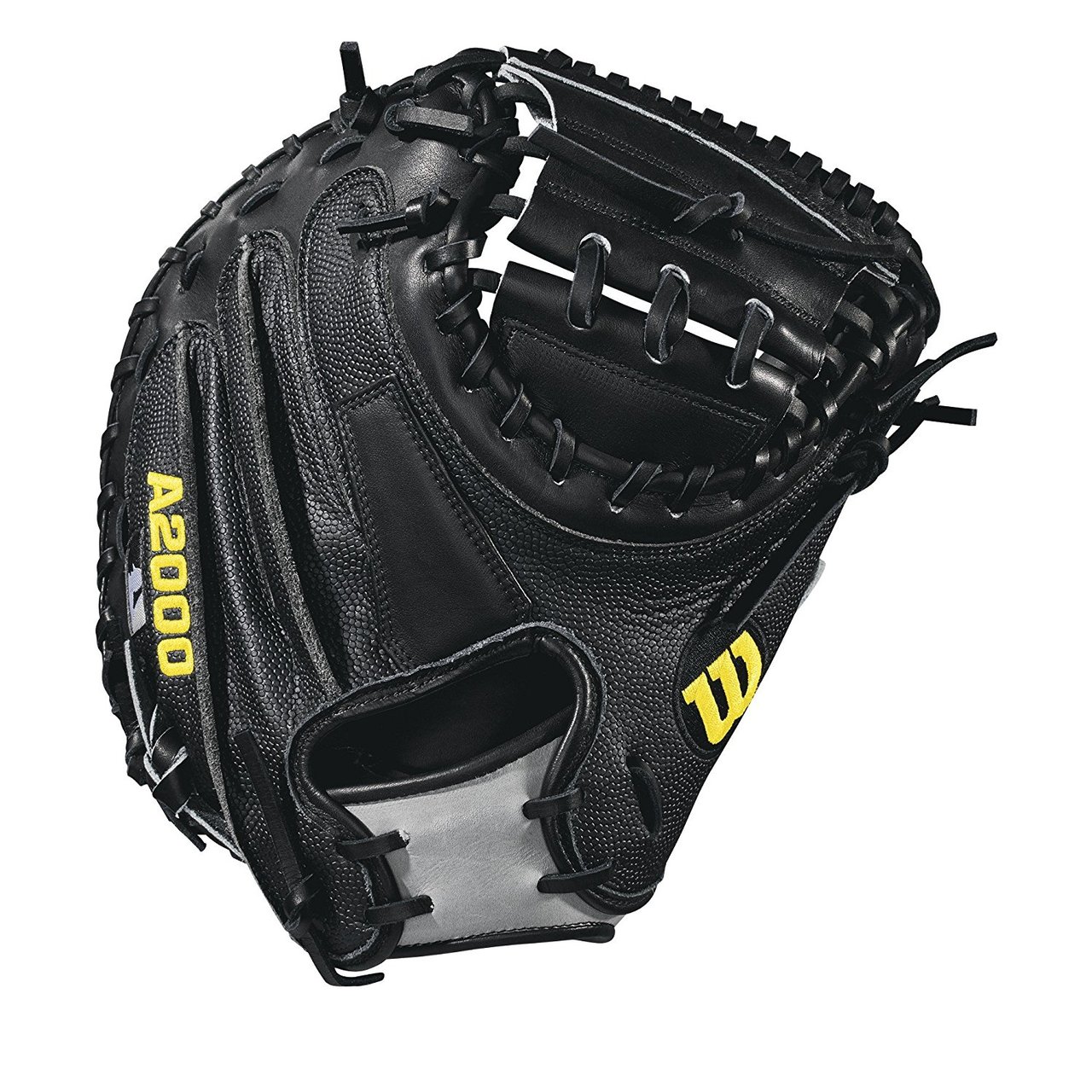 33.5 catcher model, half moon web Thumb Protector Black SuperSkin -- twice the strength but half the weight of cowhide leather Black and Gray Pro Stock leather, preferred for its rugged durability and unmatched feel Dual welting for a durable pocket and long-lasting break-in