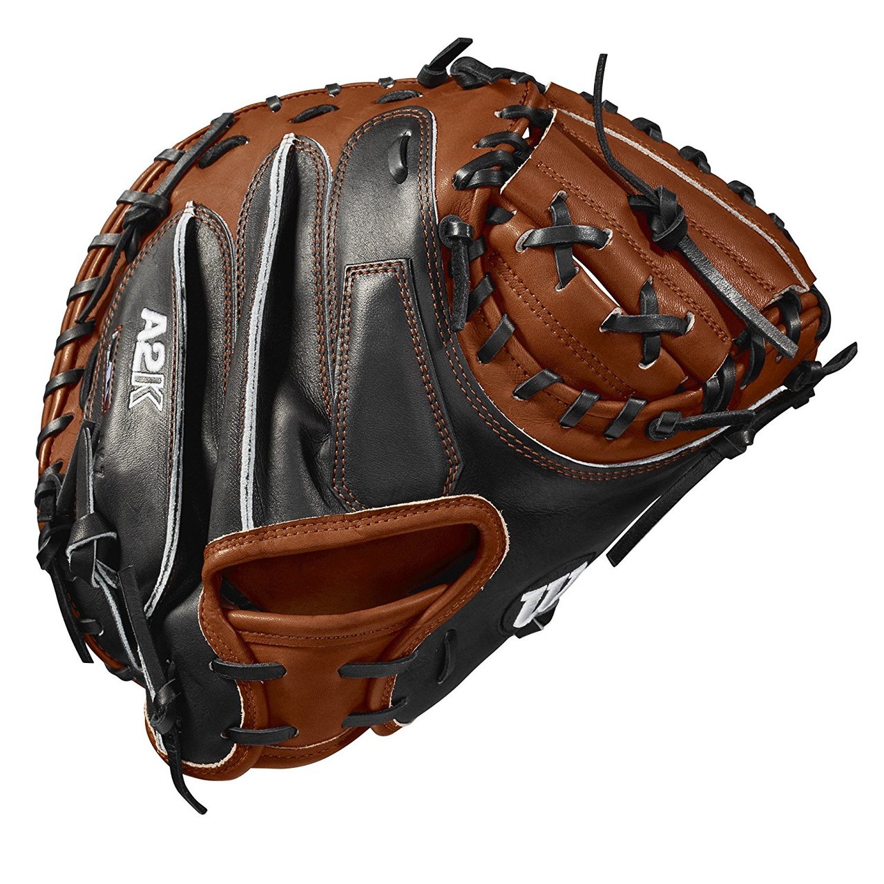 The Copper and Black A2K® M1 comes with a 12 Moon Web, as well as Dual Welting™ for a durable pocket and Dri-Lex™ Wrist Lining to keep your hand cool and dry during long days behind the dish. The A2K®, Wilson's most premium series of baseball glove, is made with Pro Stock Select leather chosen for its consistency and flawlessness -- the ideal leather for a glove. Glove Master Craftsman Shigeaki Aso designs all gloves in the A2K® line with Rolled Dual Welting™ to provide long-lasting shape, Double Palm Construction for maximum pocket stability and extra shaping from our craftsmen so all A2K®s break in quicker and last longer.   