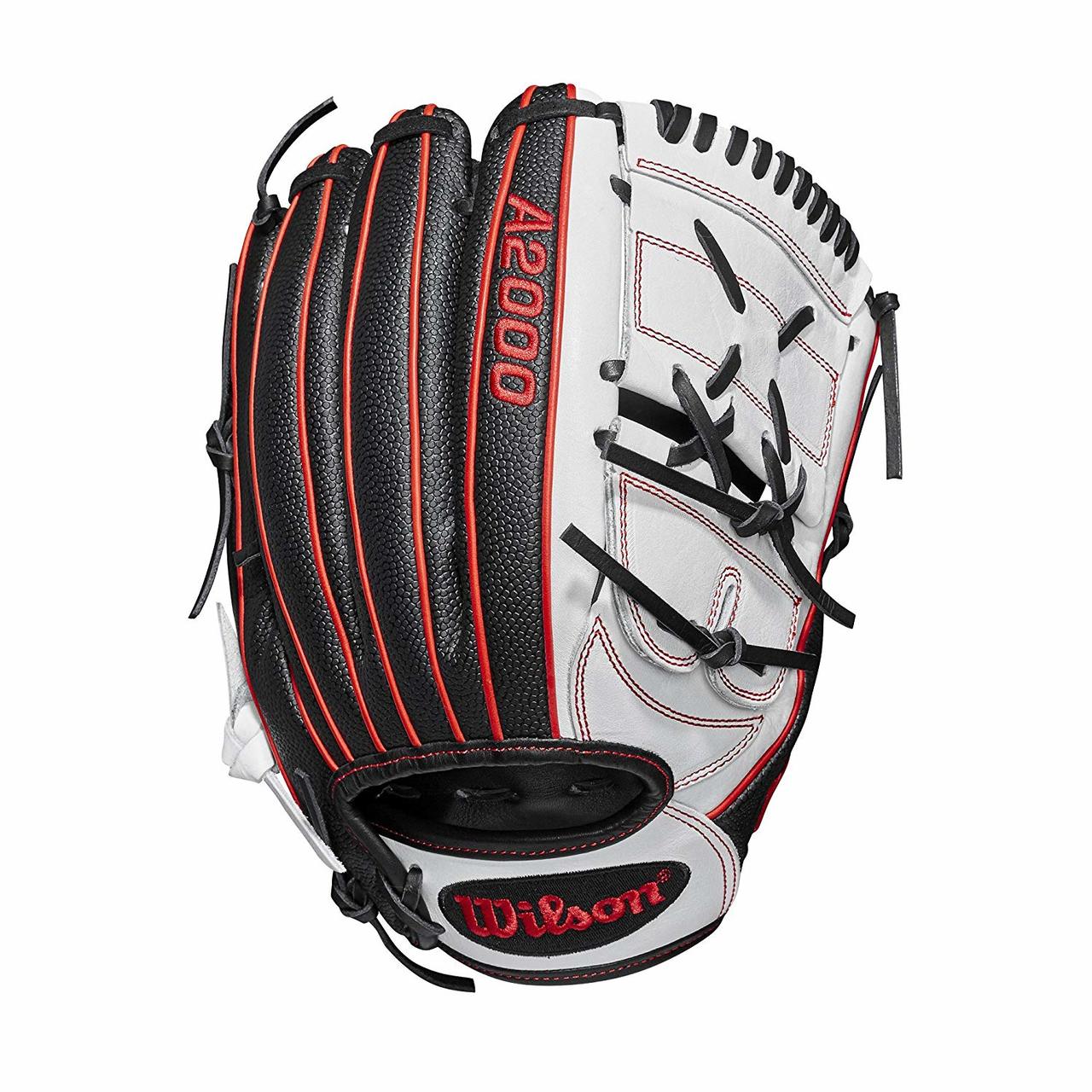 12.25 pitcher's glove 2-piece web Black SuperSkin, twice as strong as regular leather, but half the weight White/Red Pro Stock leather for a long lasting glove and a great break-in Monica abbot game WTA20RF19MA14GM