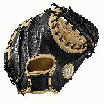 Catcher's model; half moon web Extended palm MLB most popular catcher's mitt pattern Blonde/Black Pro Stock leather for a long lasting glove and great break-in Drilex wrist lining to keep your hand cool and dry