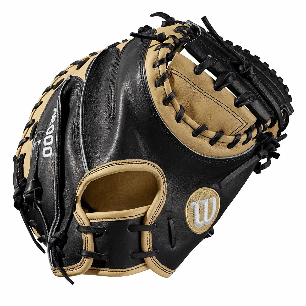 Catcher's model; half moon web Extended palm MLB most popular catcher's mitt pattern Blonde/Black Pro Stock leather for a long lasting glove and great break-in Drilex wrist lining to keep your hand cool and dry