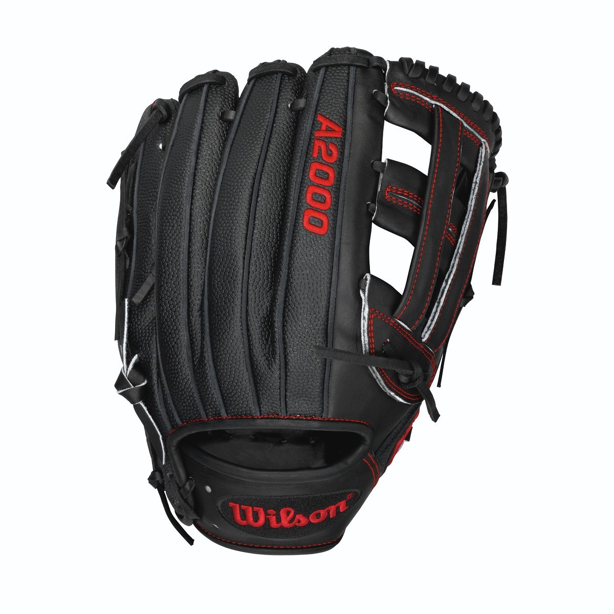 Wilson A2000 DW5 SS Baseball Glove 12 inch. The A2000 features Pro Stock Leather made from American Steerhide prized by pros for its rugged durability and unmatched feel. The Pro Stock leather along with the Pro stock pattern which is continuously improved by Wilson every year makes this glove a great ball players glove. The A2000 also features Dual-Welting which exposes the leather along each finger back, twice on each finger to provide the most druable pocket and loner lasting break in. The Dri-Lex Ultra-breathable, wrist lining trasnfers mositure from the skin keeping the players hand dry and cool during use. This model has a dual post web. It is made with black pro stock leather and red embroidery mixed with SuperSkin.