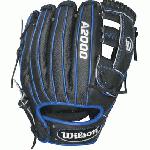 Wilson A2000 G4SS Baseball Glove 11.50 inch baseball glove A20RB15G4SS. The Wilson A2000 G4SS in an incredibly long lasting glove that Wilson has developed with a reinforced H-web to maintain as shallow of a pocket as possible. The 11.50” length of the A2000 G4SS makes it the perfect length for middle infielders. This Wilson A2000 G4 Baseball Glove features Pro Stock Leather and SuperSkin material for a long lasting glove and a great break-in. The G4SS also features Dual Welting down the back of the fingers for added support and a better shape. To keep your hand cool and dry, the Wilson A2000 G4SS Baseball Glove comes equipped with a DriLex Wrist Lining. 11.5 inch Infield Model. Reinforced H-Web. Pro Stock Leather combined with SuperSkin for a light long lasting glove and a great break-in. Dual Welting for a durable pocket. DriLex Wrist Lining to keep your hand cool and dry.