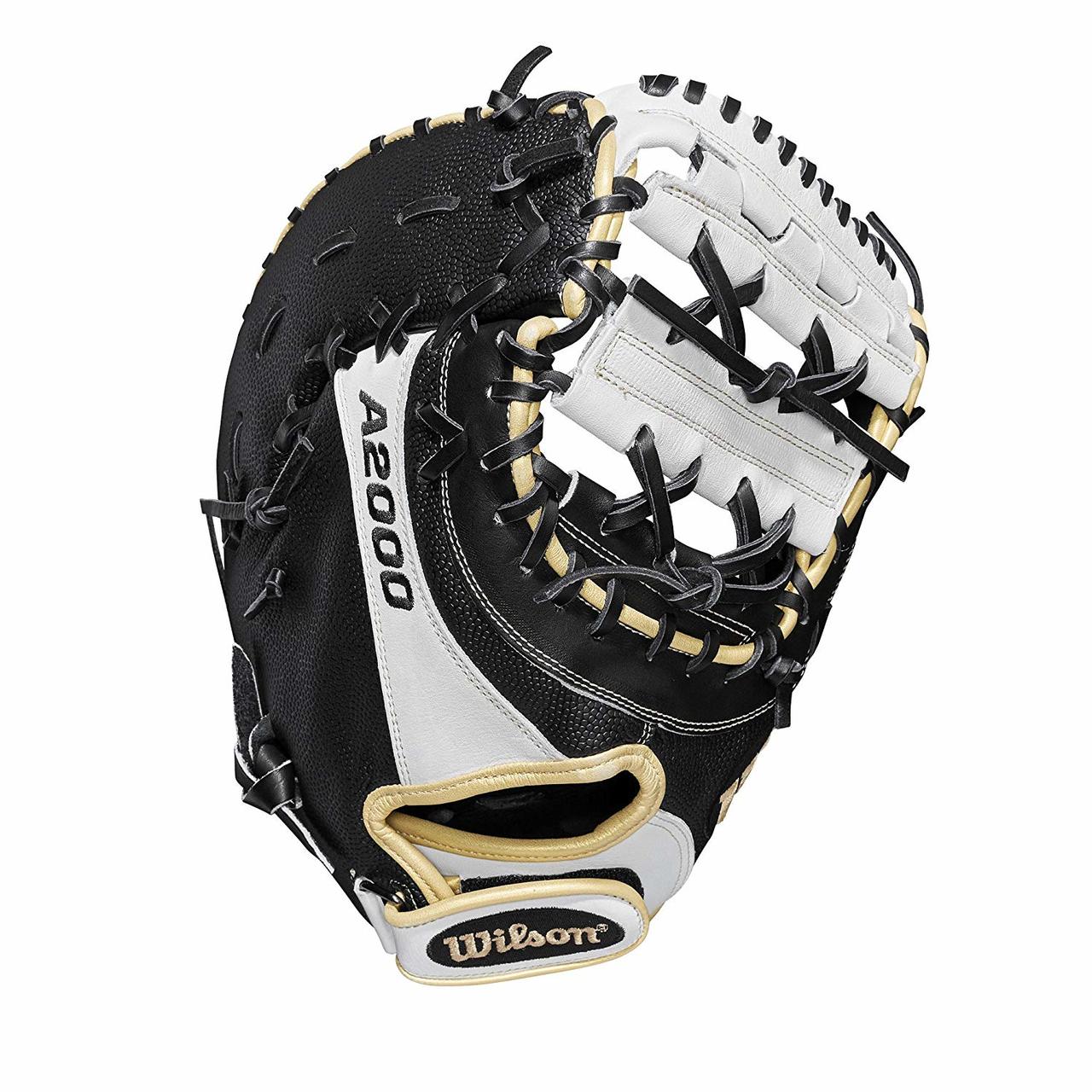 First base model; double horizontal bars web Comfort Velcro wrist closure for a secure and comfortable fit Honeycomb cell padding creates no sting catch zone Black SuperSkin, twice as strong as regular leather, but half the weight Pro Stock leather for a long lasting glove and a great break-in and dual welting for a durable pocket