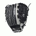 A2000 V125 SS - 12.5 Wilson A2000 V125 Super Skin 12.5 Outfield Fastpitch GloveA2000 V125 12.5 Outfield Fastpitch Glove - Right Hand Throw A2000 V125 12.5 Outfield Fastpitch Glove - Left Hand Throw WTA20RF17V125SS WTA20LF17V125SS Master the outfield with the 12.5 Wilson A2000 V125 SS glove. This black and white outfield softball glove is long enough to give you the reach you need, and the Victory Web creates a solid and deep pocket. Glove-lightening Super Skin is used strategically so your glove won't weigh you down.A serious glove for a serious ballplayer. The fastpitch A2000 lineup is created with the Custom Fit System so that every fastpitch player can have a glove that fits her hand - no matter how tight she wears it. The superior feel and durability come from the premium Pro Stock leather that breaks in perfectly and lasts from one season to the next.12.5 Outfield ModelVictoryWebFastpitch-specific model Comfort Velcro Wrist Closure for a secure and comfortable fitD-Fusion pocket pad creates No Sting Catch ZonePro Stock Leather combined with Super Skin for a light, long lasting glove and a great break-inDual Welting for a durable pocketAvailable in right hand throw and left hand throwOutfield both12.5 victory web Pro Stock Leather A2000 FP1275 SS Onyx FP 1275 Onyx FPV125A2000 Glove Care Kit Aso-San Glove Mallet Wilson Fastpitch: Your Glove is Your Glove