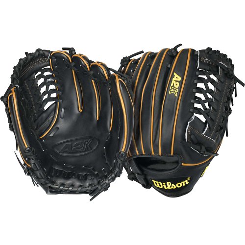 Wilson A2K BB4 CJW Pitcher Baseball Glove Black Tan 12 in (Right Handed Throw) : The Wilson A2K is Wilson's most premium glove model. The top 5% of Pro Stock hides are triple sorted for consistency and flawlessness, resulting in the softest and most durable leather Wilson has. All of the meticulously designed A2K features work together to provide the same core benefit, a truly long lasting glove that breaks in faster than ever. Gain an edge over the competition with the A2K CJW a glove designed by glove master craftsman Aso-san and C.J. Wilson. This glove features a pro laced T Web to provide a deep pocket and maximum grip concealment while keeping the glove lighter than a traditional closed web model.