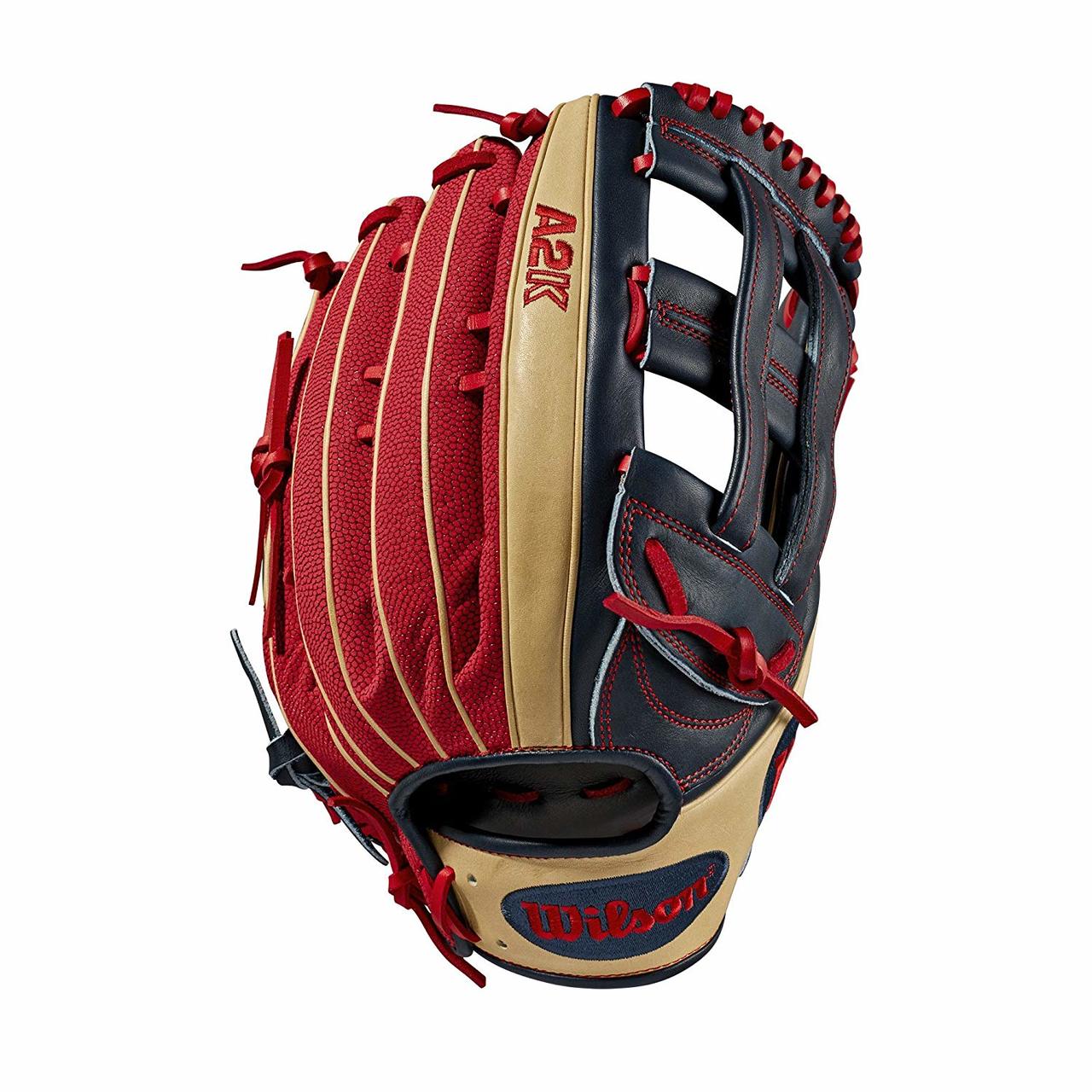 Mookie is making a name for himself in Boston, so it's only right he has a gamer to match his style. A SuperSkin A2K model in 12.75 gives him the additional length and lightweight feel he needs to chase down balls in the alley. If there's a ball in his vicinity, Mookie and his glove will make the play. 12.75 Game Model for Mookie Betts Dual Post Web Navy and Blonde Pro Stock Select Leather, chosen for its consistency and flawlessness Red SuperSkin™, twice as strong as regular leather, but half the weight Available in right- and left-hand throw Rolled Dual Welting™ for long-lasting shape and quicker break-in Double Palm Construction, providing maximum pocket stability 3x More Shaping, to help reduce break-in time.