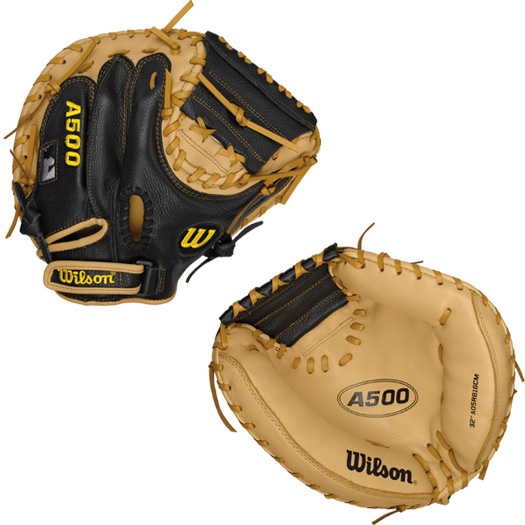 A500 CM32- 32 Wilson A500 CM32 Catcher's MittA500 32 Catchrs Baseball Glove - Right Hand ThrowWTA05RB16CM Designed for youth players, the 34 A5000 Catcher's MItt is built with a 12 Moon Web and is a replica of the A2000 1790 SS model, making it the ideal glove for young backstops.The A500 is the lightest all-leather glove on the market. The glove's top-grain leather provides a flexible, ready-to-play feel that performs without the extra weight of other leather gloves. 32 Catcher's Model Replica of the A2000 1790 SS modelPro Laced T-WebGame-ready top grain leather shell provides all the feel without the wieght2x Palm Construction to reinforce the pocketDual WeltingTM for a durable pocketThe lighest all-leather glove on the market CatcherRHT 32 12 Moon WebGame Ready Top Grain LeatherA800 CM34 Showtime CM34A1K CM33 A1074 Wilson Players Video