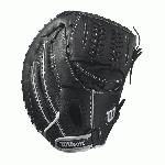 Wilson Onyx Fastpitch Catcher's Mitt 33.00 A12RF1733 The Wilson Onyx Fastpitch Catcher’s Mitt is designed to be ready on day one. The Wilson Onyx is constructed with Double Play leather for a quick break-in and an extended life. The Onyx also features rolled dual welting and double palm construction to help the glove maintain its shape and keep the ball in the glove. • 33.00” catcher’s pattern • FP C-laced web • Two piece back closure • Double palm construction • Double play leather • D-fusion pocket pad • Rolled dual welting Wilson Onyx Fastpitch Catcher's Mitt 33.00 A12RF1733